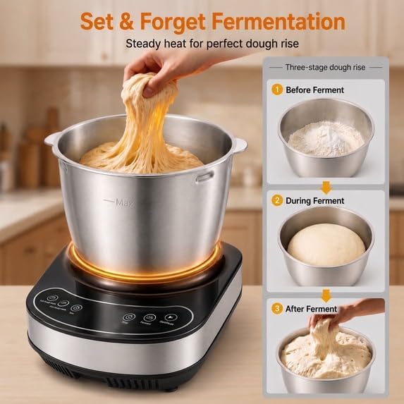 View 2 of Automatic Electric Dough Maker, Multi-Functional Dough Mixer with Ferment Mode for Bread and Pizza