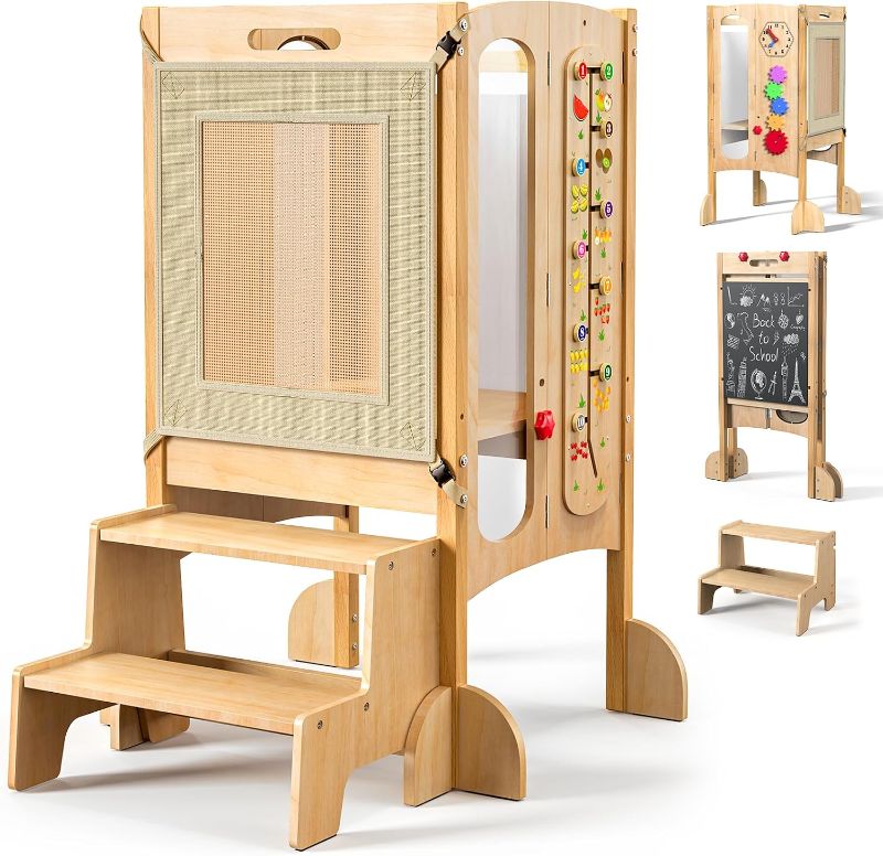 Photo 1 of Foldable Toddler Tower with 2 Step Stool, 150-Pound Capacity