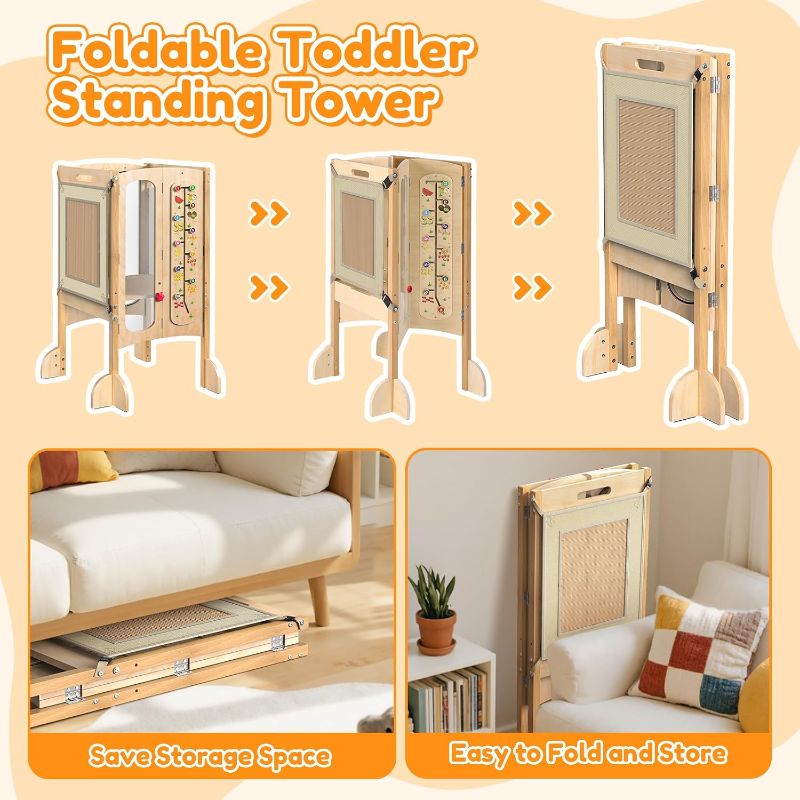 View 2 of Foldable Toddler Tower with 2 Step Stool, 150-Pound Capacity