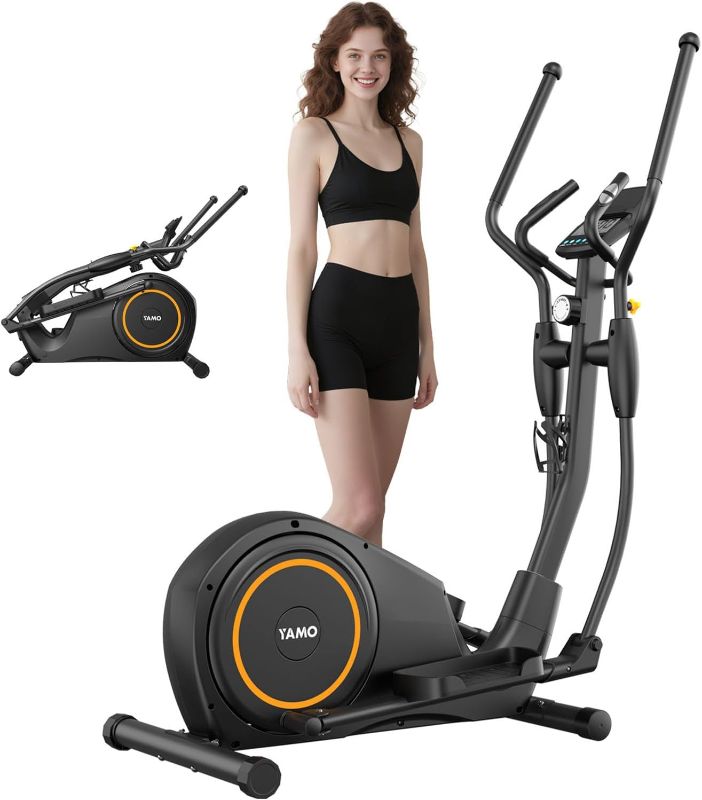 Photo 1 of YAMO Folding Elliptical Machine, Elliptical Exercise Machine for Home with Hyper-Quiet Magnetic Driving System, Elliptical Trainer with 17.2IN Stride LCD Monitor Support, 300LBS Weight Capacity