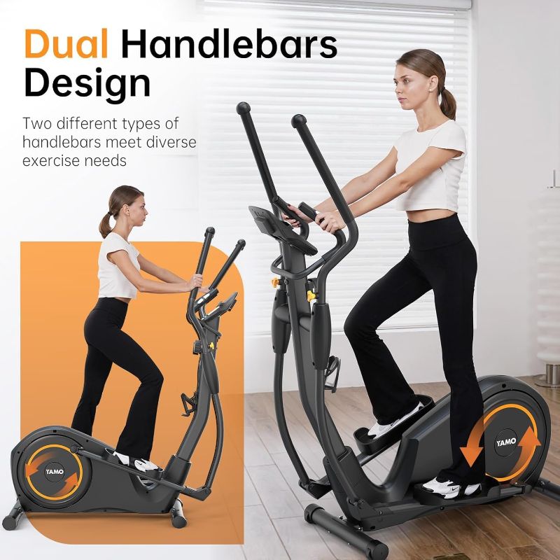 View 2 of YAMO Folding Elliptical Machine, Elliptical Exercise Machine for Home with Hyper-Quiet Magnetic Driving System, Elliptical Trainer with 17.2IN Stride LCD Monitor Support, 300LBS Weight Capacity