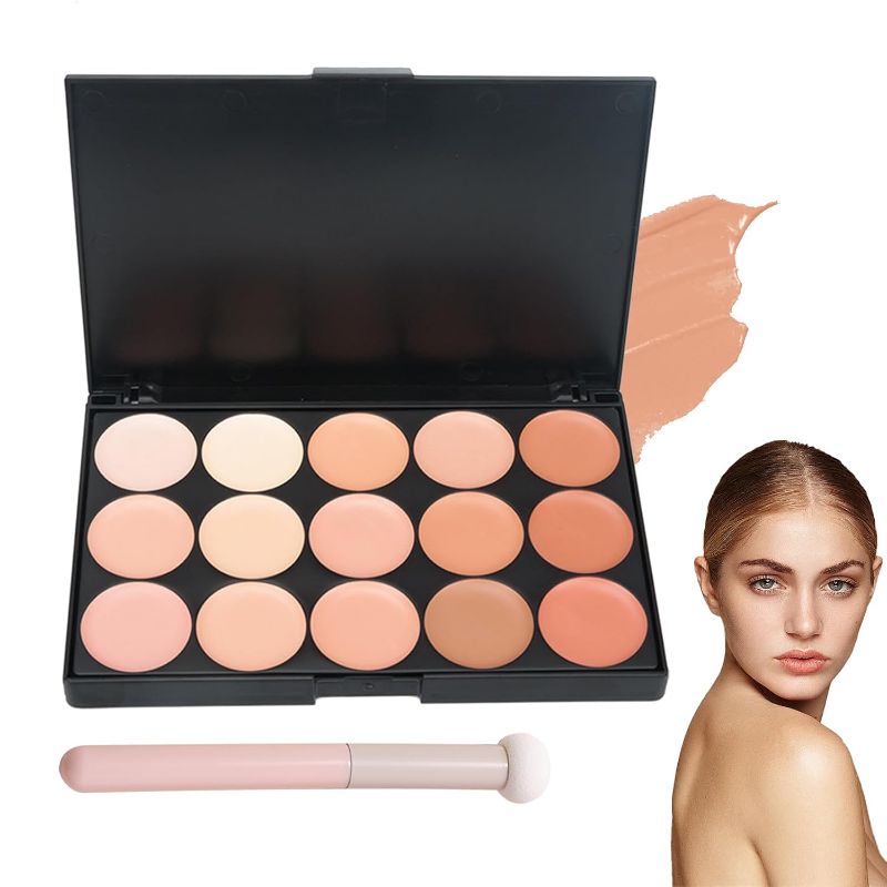 Photo 1 of 15 Colors Correcting Concealer Palette with Brush,Colors Corrector Palettes Long Lasting Moisturizing Cream Contour Makeup Palette