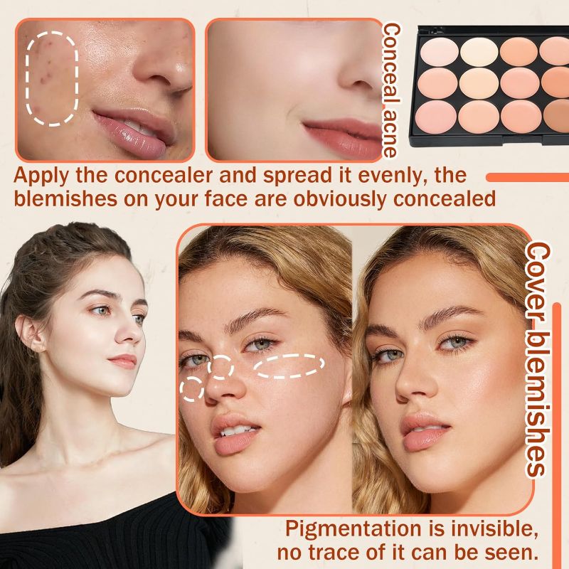Photo 1 of 15 Colors Correcting Concealer Palette with Brush,Colors Corrector Palettes Long Lasting Moisturizing Cream Contour Makeup Palette