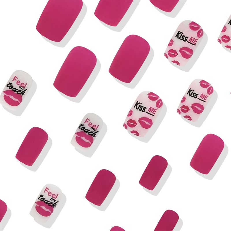 Photo 1 of Pink Girly Square Matte Kiss Me Press On Nails 