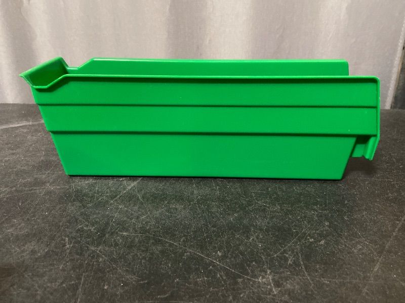 Photo 1 of 4 Pack Akro-Mils 30110 Plastic Shelf Bins, Heavy Duty Storage Bins for Garage, Closet, and Drawer Organization, 12-Inch x 3-Inch x 4-Inch, Green, 