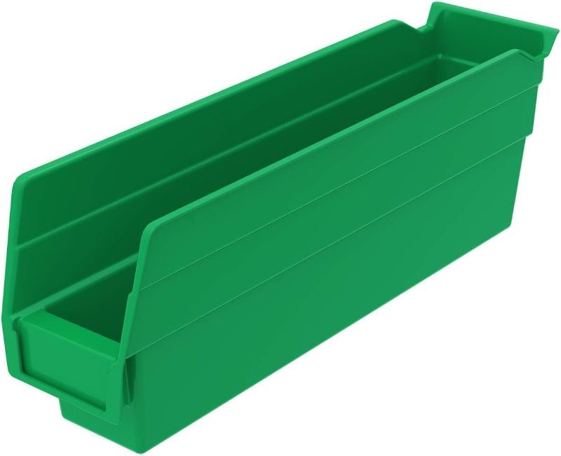 Photo 1 of 4 Pack Akro-Mils 30110 Plastic Shelf Bins, Heavy Duty Storage Bins for Garage, Closet, and Drawer Organization, 12-Inch x 3-Inch x 4-Inch, Green, 
