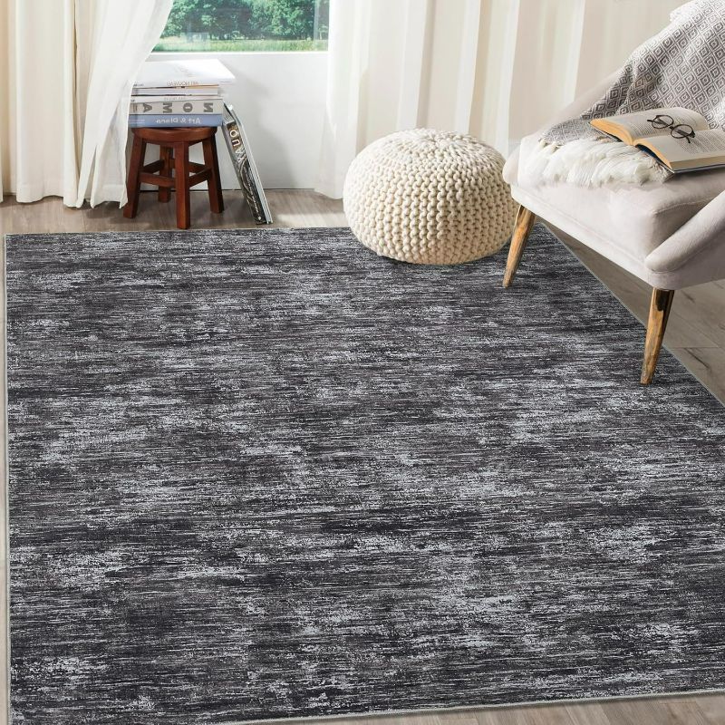 Photo 1 of 8x9.9 Washable Rug for Living Room Non-Slip Modern Abstract Area Rug Stain Resistant Large Bedroom Rug Contemporary Accent Throw Floor Carpet Solid Rug for Dining Room Home Decor, Dark Grey