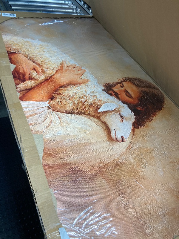View 3 of **6 INCH BOX CUTTER TEAR BOTTOM CORNER***SERIMINO Jesus Christ Wall Art, Christian Lamb of God Extra Large Art Prints, The Lord Is My Shepherd Canvas Painting, Serenity Prayer Pictures Wall Decor Living Room Dining Room Church 29"X57"
