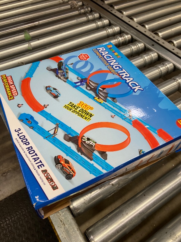 Photo 1 of ?Slot Car Race Track Sets with 360° Thrill Loops & 4 High-Speed Cars, 64 Pcs Large Flexible Racing Track for Kids Ages 3-5 4-8 8-12, Race Car Toys Gift for Boys Girls Birthday Christmas