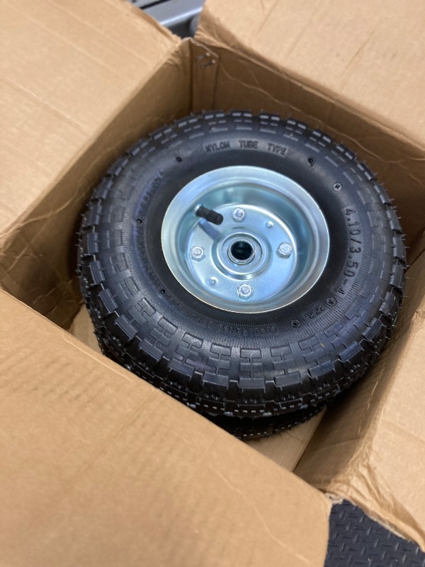 Photo 1 of (2 Pack) RRQ 10 Inch Pneumatic Wheel 4.10/3.50-4 Tire, 10" Pneumatic Wheels with 5/8" Bearings,2.2" Offset Hub for Garden Cart, Hand Truck, Lawn Cart, Mower