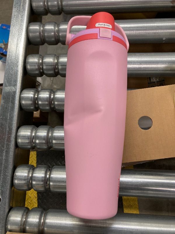 Photo 1 of ***DAMAGED /DENTED SIDES -SELLING AS IS***Owala FreeSip Sway Insulated Stainless Steel Water Bottle with Two-Way Spout, Built-In Straw and Bucket Handle, Made for Travel, School, and Sports, 40oz, BPA Free, Leak Proof, Pink Angel Food Cake