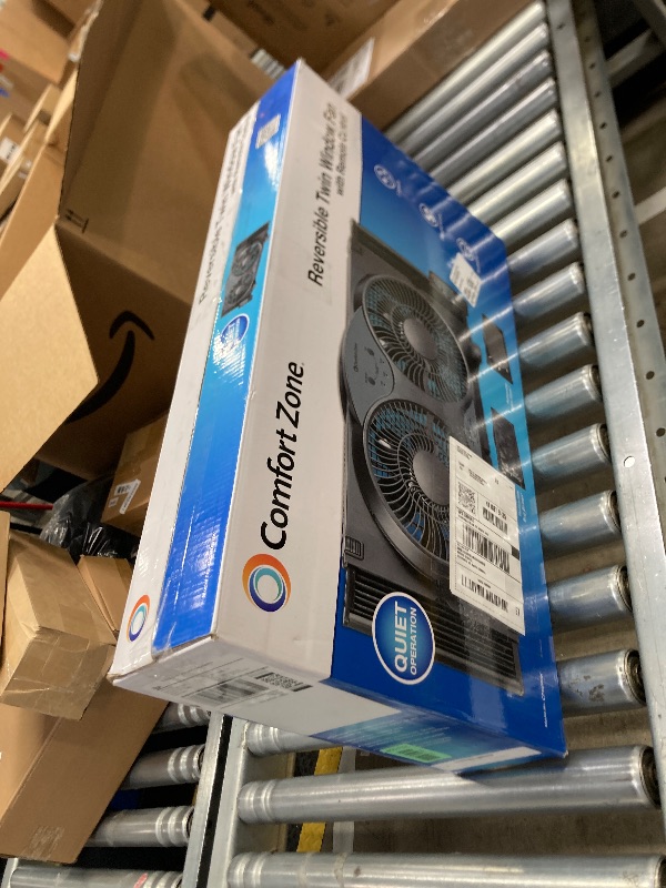 Photo 1 of **NOT IN ORIGINAL BOX**Comfort Zone 9-Inch 3-Speed Reversible Twin Window Fan – Dual Blade Window Exhaust Fan with Auto-Locking Expanders, 22.25" to 33" Wide – Tabletop Feet & Removable Bug Screen included