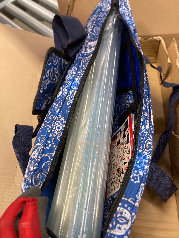 Photo 1 of **Racks are broken, PARTS ONLY/DAMAGED PARTS**GUSTARIA American Mahjong Game Set, 166 Quality White Tiles, 4 All-in-One Color Rack/Pushers, Mahjong Tile Set with Blue Printed Carrying Bag