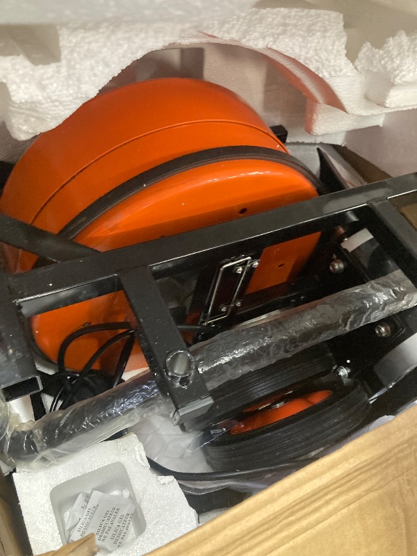 Photo 1 of **with a lot damaged**VEVOR 100 FT x 1/2 Inch Drain Cleaner Machine, Sewer Snake Auger Auto Feed with 4 Cutter & Air-activated Foot Switch for 2" to 4" Pipes, Orange, Black