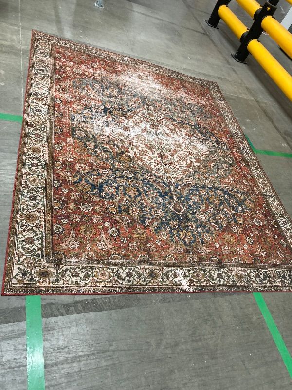 Photo 1 of ***DISTRESSED*** Loloi Layla Collection LAY-05 Ocean/Multi 7'-6" x 9'-6" .13" Thick Area Rug, Soft, Durable, Vintage Inspired, Distressed, Low Pile, Non-Shedding, Easy Clean, Printed, Living Room Rug