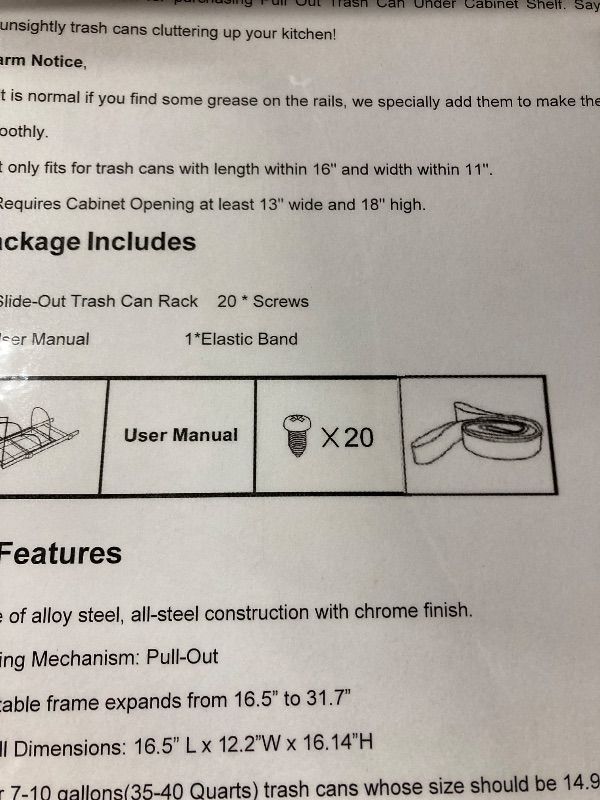 Photo 1 of ***MISSING PARTS -SELLING AS IS*** AMENER Under Sink Trash Can 7-13Gal 50Qt Pull Out Trash Bin Under Cabinet Trash Can Pull Out Kit ?13" Wx17 Hx17 D, Sliding Garbage Can Under Counter, No Can Include (Silver)