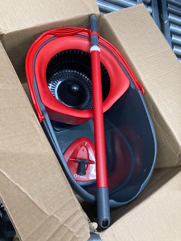 Photo 1 of **MISSING PARTS**O-Cedar EasyWring Microfiber Spin Mop, Bucket Floor Cleaning System, Red, Gray, Standard