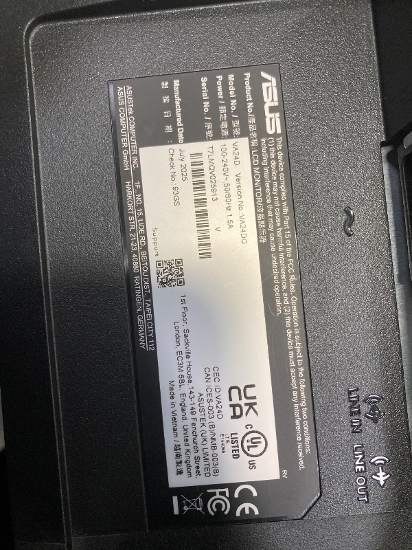 Photo 1 of ***BROKEN*NON RETURNABLE*NON REFUNADABLE*NO EXCEPTIONS***
ASUS 24-Inch Desktop Monitor - 1080P Full HD, 75Hz, IPS, Adaptive-Sync/FreeSync, Eye Care, HDMI DisplayPort VGA, Frameless, VESA Wall Mountable - VA24DQ***BROKEN*NON RETURNABLE*NON REFUNADABLE*NO E