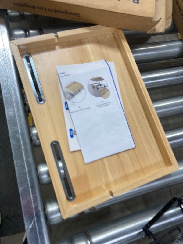 Photo 1 of ***MISSING CLAMPS -SELLING AS IS )*** BedShelfie Wood Bedside Shelf for Bunk Bed & Top Bunk, College Dorm Room Essentials, Loft Nightstand, Floating Bed Side Table Tray Storage, Dorm Room Decor by Smallish - (Flexfit Bamboo, Natural)