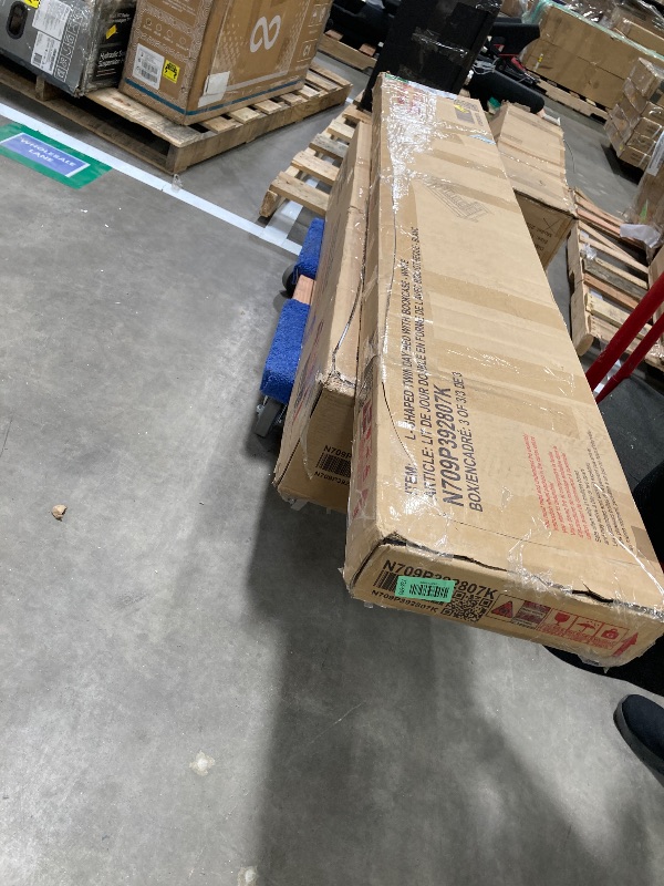 Photo 1 of **Missing Box1*** Twin Size L-Shaped Platform Bed with Trundle for 3 People, Wood Corner Daybed with 1 Drawer & 5 Storage Shelves & Charging Station for Bedroom.with 2 boxes