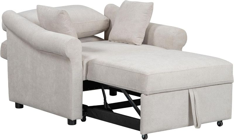 Photo 1 of **NOTE: THE DESCRIPTION AND PHOTOS ARE SIMILAR TO THE ACTUAL PRODUCT**
LUMISOL 3 in 1 Convertible Sleeper Chair, Pull Out Sofa Bed With Adjustable Backrest, 2 Throw Pillows, Chenille Single Sleeper for Living Room, Small Space, Beige