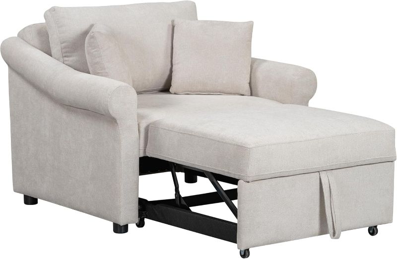 Photo 1 of **NOTE: THE DESCRIPTION AND PHOTOS ARE SIMILAR TO THE ACTUAL PRODUCT**
LUMISOL 3 in 1 Convertible Sleeper Chair, Pull Out Sofa Bed With Adjustable Backrest, 2 Throw Pillows, Chenille Single Sleeper for Living Room, Small Space, Beige