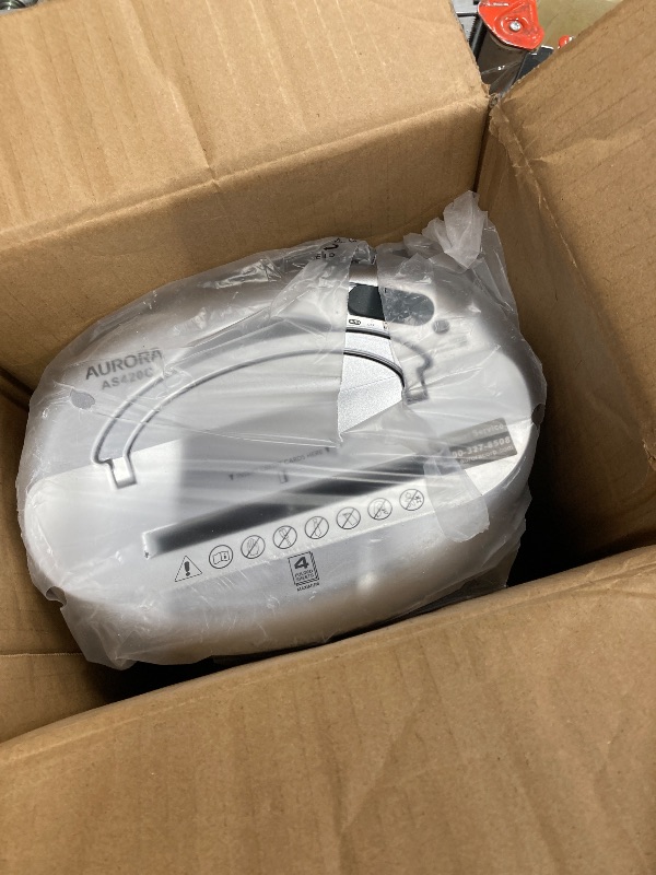 Photo 1 of ***USED -SELLING AS IS *** Aurora AS420C Desktop-Style Cross-Cut Paper Shredder, 4-Sheet Crosscut Desktop*** USED, SOME DUST/PAPER RESIDUE, SOME SCUFFS/SCRATCHES-SELLING AS IS***