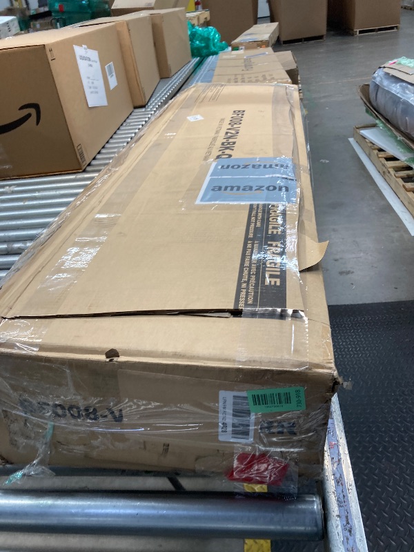 Photo 1 of ***Missing parts*** Bed Frame Queen Size with Charging Station and LED Lights, PU Leather Headboard with Storage Shelves, Heavy Duty Metal Slats, No Box Spring Need, Noise Free, Easy Assembly, Black***Missing parts***