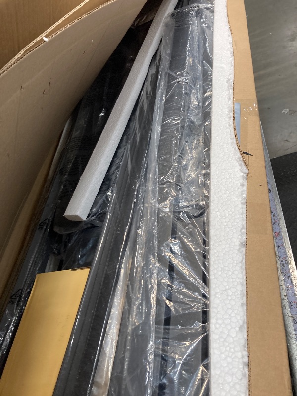 Photo 1 of ***Missing parts*** Bed Frame Queen Size with Charging Station and LED Lights, PU Leather Headboard with Storage Shelves, Heavy Duty Metal Slats, No Box Spring Need, Noise Free, Easy Assembly, Black***Missing parts***