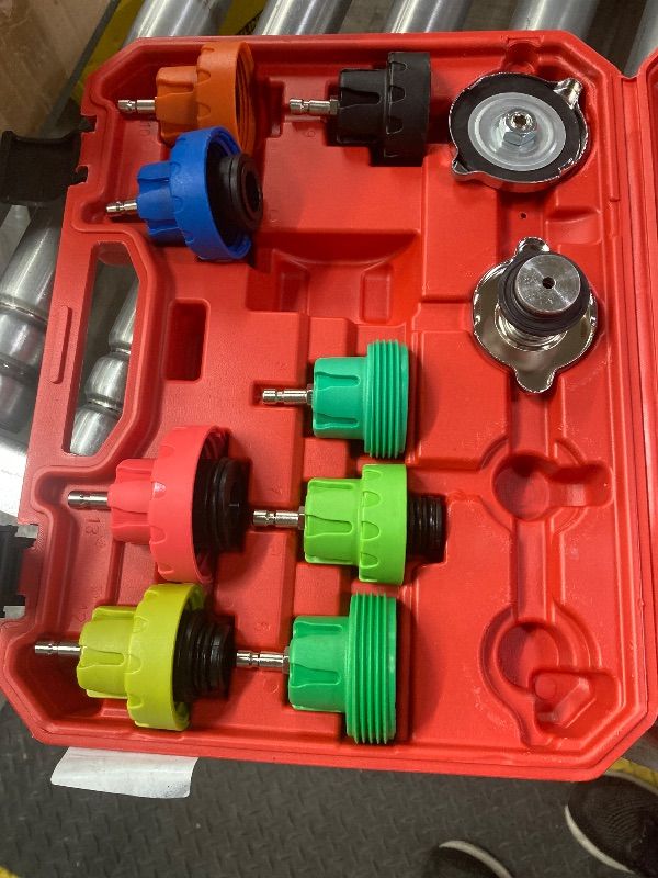 Photo 1 of ***MISSING PARTS -SELLING AS INCOMPLETE*** HZAUTOS 13PCS Pressure Leak Tester Tool Kit, Radiator Pump Pressure Tester for Automotive Cooling System, Water Tank Leakage Detection Tool Set