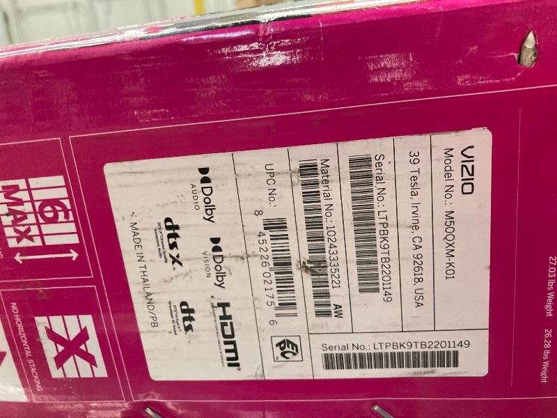 Photo 1 of ****** NO RETURN***** NO REFUND***** MISSING CABLE****** VIZIO 50-inch Quantum Pro 4K 120Hz QLED HDR10+ Smart TV with Dolby Vision, Active Full Array, 240Hz @ 1080p PC Gaming, WiFi 6E, Apple AirPlay, Chromecast Built-in, M50QXM-K01, 2023 Model