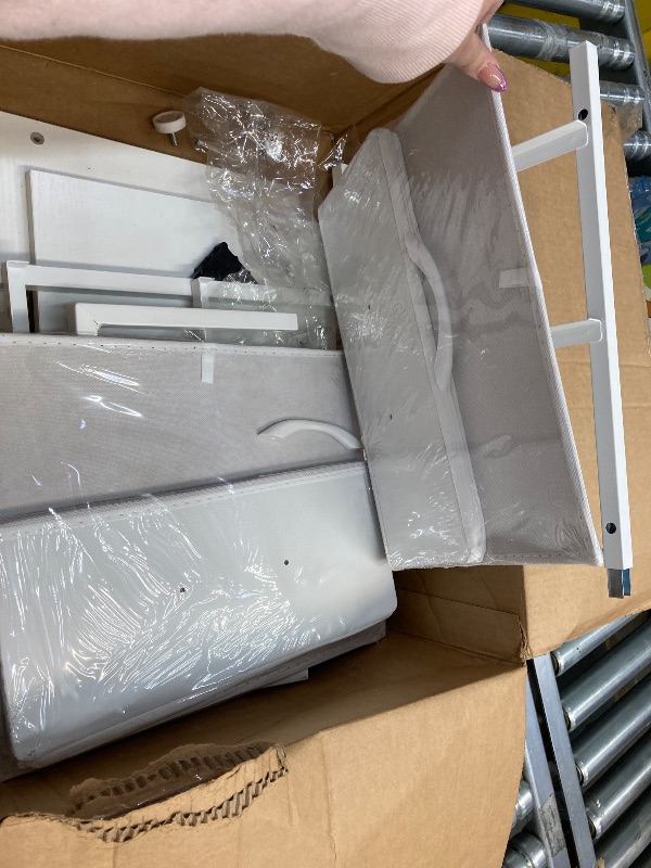 Photo 1 of **ONLY ONE TABLE**Somdot Nightstand End Table with Charging Station and LED Lights,Night Stand with 2 Fabric Drawers, End Table with Open Shelf, Small Nightstand for Bedroom, White Leather