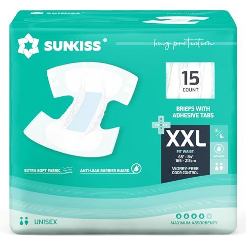 Photo 1 of **2 PACKS***SUNKISS TrustPlus Adult Diapers with Maximum Absorbency, Disposable Incontinence Briefs with Tabs for Men and Women, Odor Control, XXLarge, 15 Count
