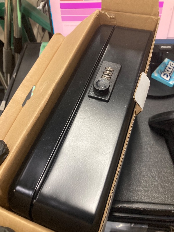 Photo 1 of **HANDLE IS BROKE OFF**Jssmst Locking Metal Cash Box with Coin Lid, 11.8L x 9.5W x 3.5H Inches, Safe Money Box with Combination Lock, Black, SM-CB0512B