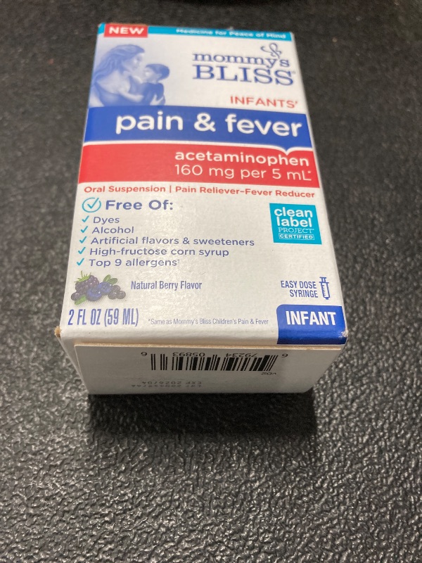 Photo 1 of ***EXP 04/2026***Mommy's Bliss Infants' Pain and Fever Reducer, Baby Acetaminophen, Dye-Free Medicine, Infant Fever Reducer, Delicious Mixed Berry Flavor, Ages 2+, 2 Fluid Ounces***EXP 04/2026***