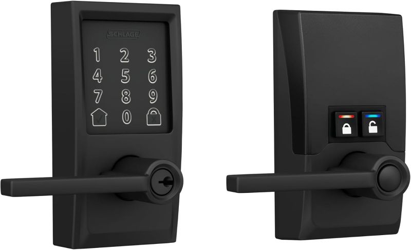 Photo 1 of **MISSING PARTS**Schlage FE789WB CEN 622 LAT Encode WiFi Latitude Lever Smart Lock, Keyless Entry Touchscreen Door Lock with Century Trim, Matte Black