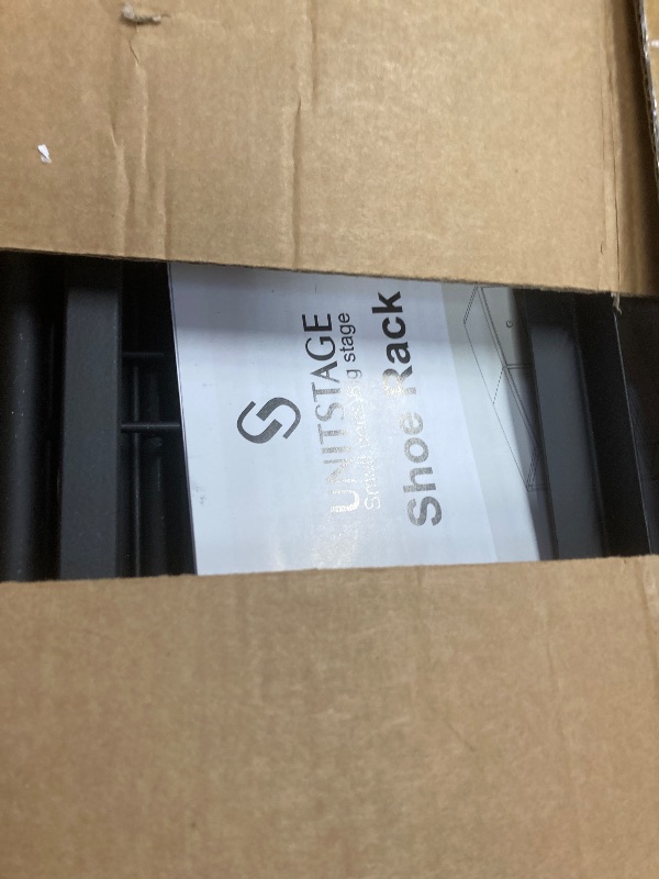 Photo 1 of ***MISSING PIECES -SELLING AS IS *** UNITSTAGE Shoe Rack for Entryway, 5 Tier Shoe Organizer with 2 Non-Woven Drawers, Metal Storage Shoe Shelf for 16-20 Pairs of Shoes, with Wooden Top and Steel Frame, Shoe Stand for Closet Charcoal
