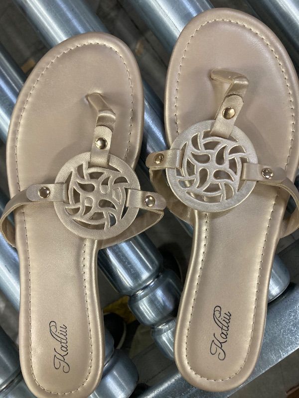 View 4 of ***USED***katliu Women's Flat Sandals Flip Flop Sandals Comfortable Dressy Thong Sandals Gold 9.5