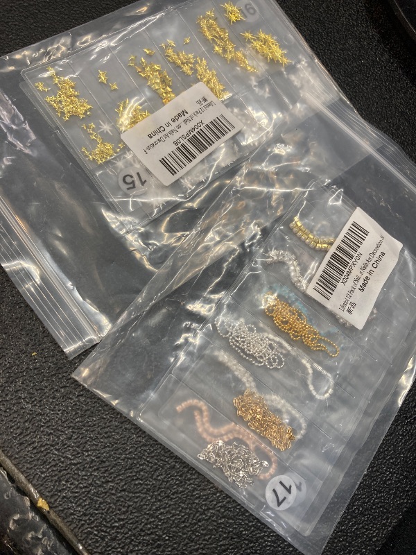 Photo 1 of ++2 PACK++Lifextol Gold Nail Charms Gems Nails Rhinestone Junk Case Charms for Acrylic Press on Nails Art Design, 3D Y2K Nail Charm Jewel Charm Fake Fingernail Tips Studs Set Metal Gold Beads Kit-M