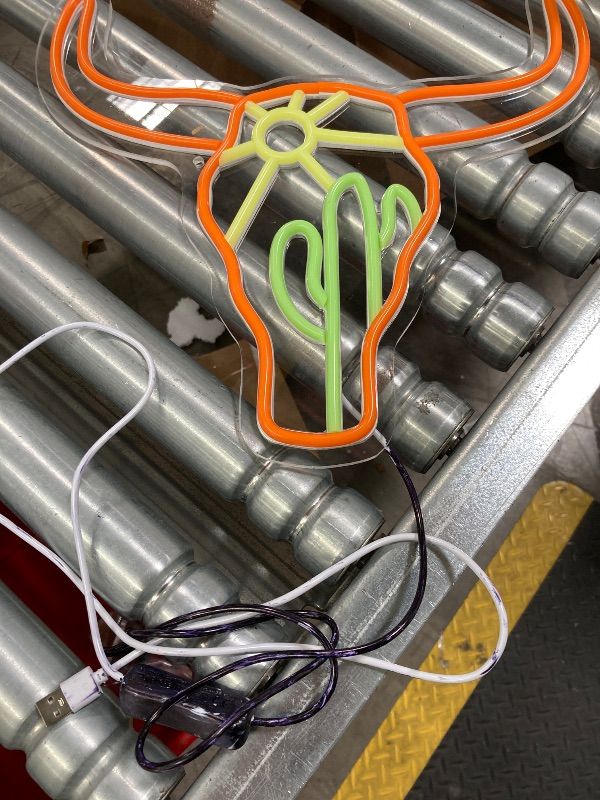 Photo 1 of **WIRE COVERED WITH INK/NOT IN ORIGINAL BOX**Bull Cactus Sun Neon Sign Texas Longhorn Bull Neon Lights for Bedroom Western Landscape LED Sign Cow Head Neon Lights Signs Orange Cowboy Light Up Signs for Wall Bar Man Cave Game Room Decor