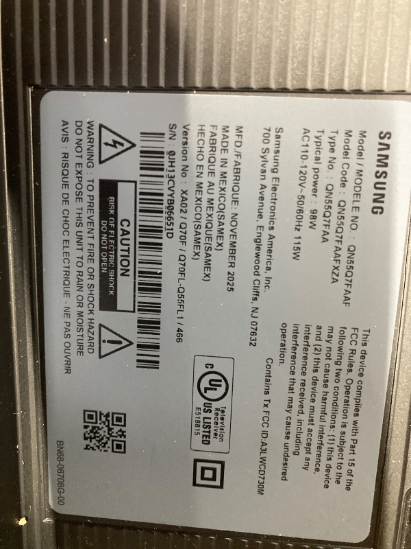 Photo 1 of ***NOT RETOURN***Samsung 55-Inch Class QLED Q7F Series Samsung Vision AI Smart TV (2025 Model, 55Q7F) Quantum HDR, Object Tracking Sound Lite, Q4 AI Gen1 Processor, 4K upscaling, Gaming Hub, Alexa Built-in