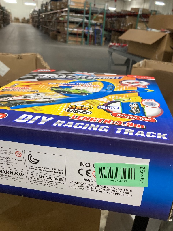 Photo 1 of 15 Ft Flexible Race Car Track, Portable Dual-Sided Race Car Track with 4 Cars & Suction Cups, Compatible with Hot Wheels & 1/64 Diecast Cars, Kids’ Car Ramp & Race Track (Blue L)