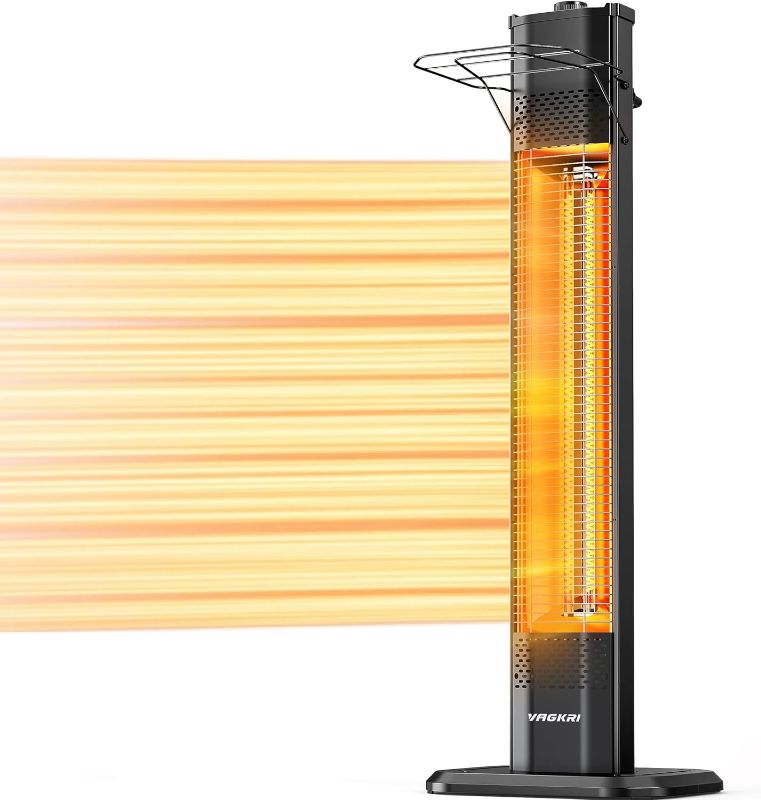 Photo 1 of  Outdoor Electric Patio Heater, 1500W Dual Carbon Tube Infrared Heater, Tip-Over & Overheat Protection,1S Instant Heat, IPX5 Waterproof, Tower Space Heater for Patio, Backyard & Garage