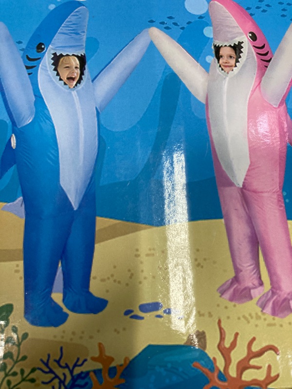 Photo 1 of **PARTS ONLY**Stegosaurus Inflatable Shark Costume Kids, Blow up Shark Costume for Kids Funny Costumes for Halloween Party Gift (Pink, 6-12 Yrs)