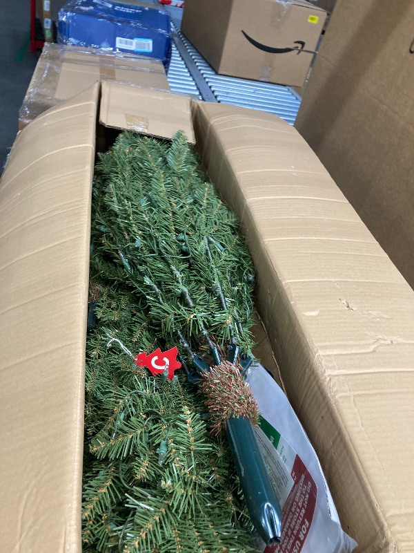 Photo 1 of **MISSING PARTS***Puleo International 7.5ft Pre-Lit Fraser Fir Pencil Christmas Tree with 350 Clear Lights, 1188 Realistic Dense Branch Tips, Easy Setup Artificial Trees with Sturdy Metal Stand