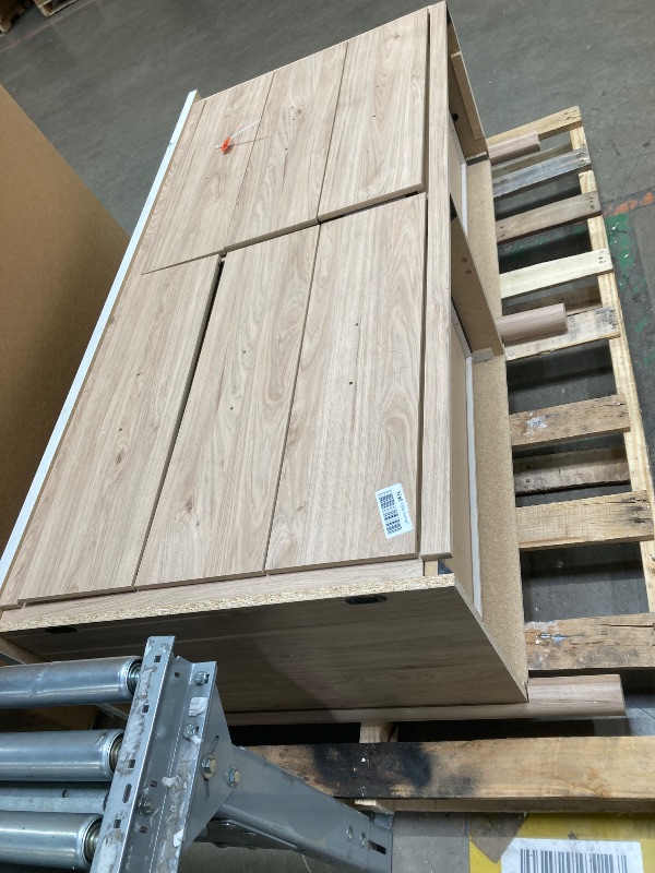 Photo 1 of *Missing font legs* *Hardware inside drawer* Signature Design by Ashley Cadmori Casual Bohemian Dresser with Post Legs and 6 Drawers, Replicated Marble Top, Wood, 35" High, White and Light Brown Finish