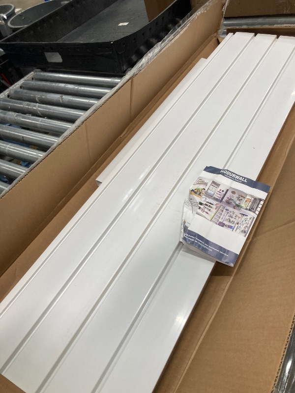 Photo 1 of *PARTS ONLY/SELLING AS IS* *Pieces broken/Cracked* Slatwall Panels 4'x 2' Garage Slat Wall Storage Systems, Slat Wall Paneling Garage Wall Organizer, White Slat Board PVC Wall Panels Slatwall Displays Garage Tool Organizer Wall Mount Ladder Bike Rack