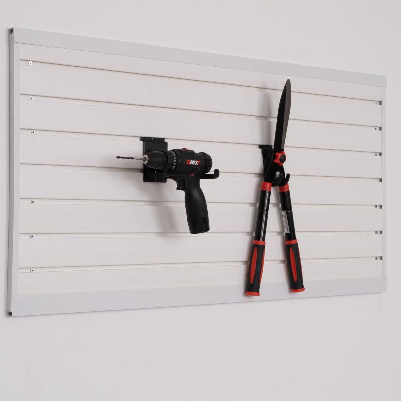 Photo 1 of *PARTS ONLY/SELLING AS IS* *Pieces broken/Cracked* Slatwall Panels 4'x 2' Garage Slat Wall Storage Systems, Slat Wall Paneling Garage Wall Organizer, White Slat Board PVC Wall Panels Slatwall Displays Garage Tool Organizer Wall Mount Ladder Bike Rack