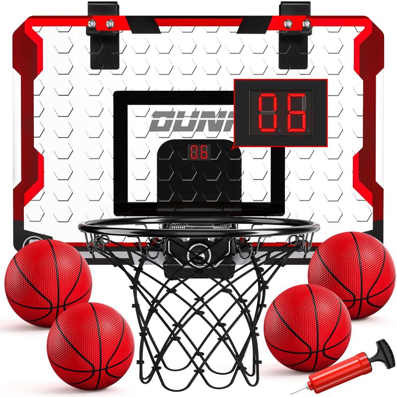 Photo 1 of *Scratches* *Missing Balls and pump* TEMI Basketball Hoop Indoor, Mini Basketball Hoop with 4 Balls & Electronic Scoreboard, Over the Door Basketball Hoop, Basketball Toys for Boys Girls Age 5 6 7 8 9 10 11 12 - Kids & Teens Gift Ideas