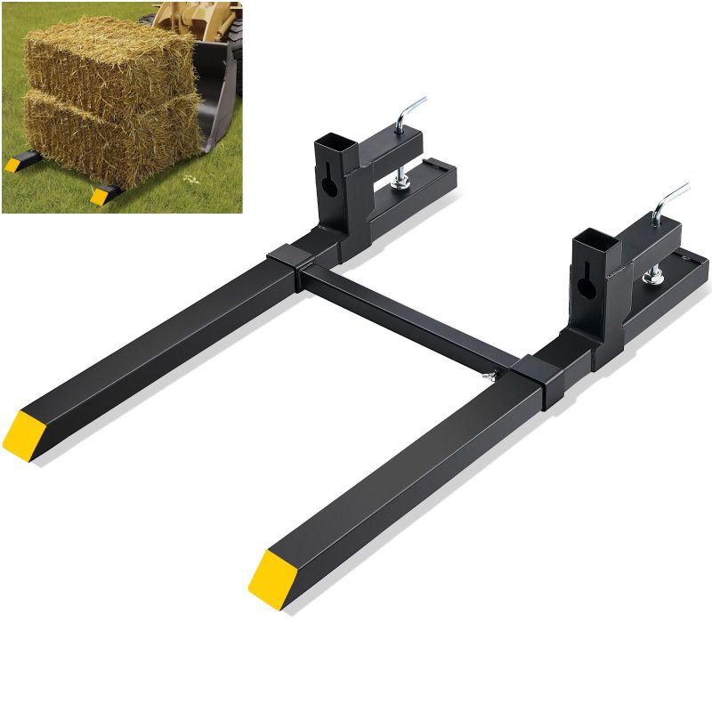 View 1 of *Dirty* VEVOR Pallet Forks, 2000 Lbs Clamp on Pallet Forks 43" Total Length, Tractor Bucket Forks with Adjustable Stabilizer Bar, Heavy Duty Pallet Forks for Tractor Attachments, Skid Steer, Loader Bucket